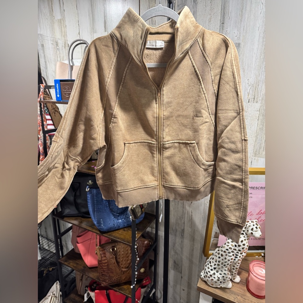 Zenana Tan Zip-Up Hoodie